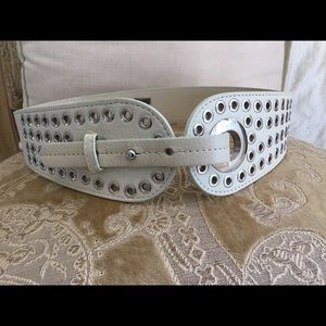 Be & D off white wide metal accent leather belt